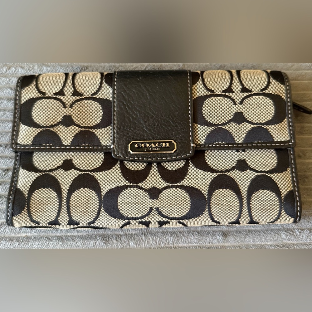 VTG Coach Logo Canvas Wallet in Black Denim Trifold Leather Hampton